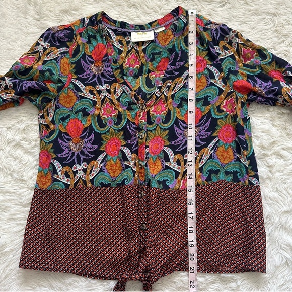 Anthropologie Maeve Top Carter Blouse Button Front Tie Waist 3/4 Sleeve Floral 4 - Picture 11 of 12